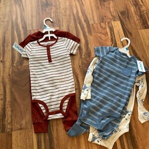 2 NWT 3-piece Carter’s Bodysuit & Pants Outfits- Blue and Orange 24m
